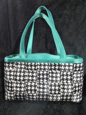 RARE Harveys Seatbelt Bag Holiday Houndstooth Tote Purse Green Trim